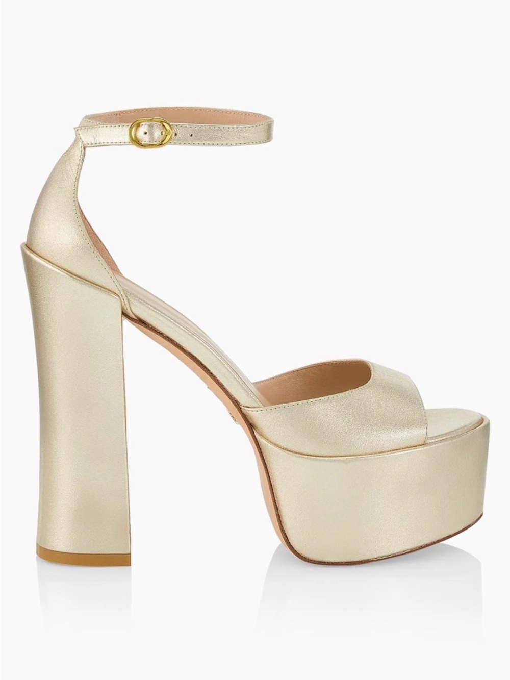 NEW Stuart Weitzman Metallic Gold Platform Ankle-Strap Heels